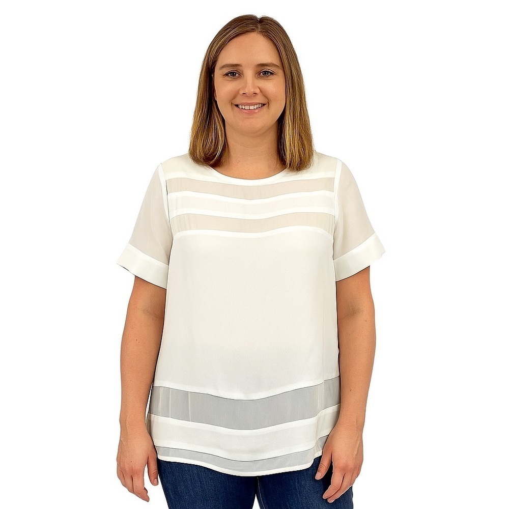 C. luce Sheer Inset Blouse White Size S